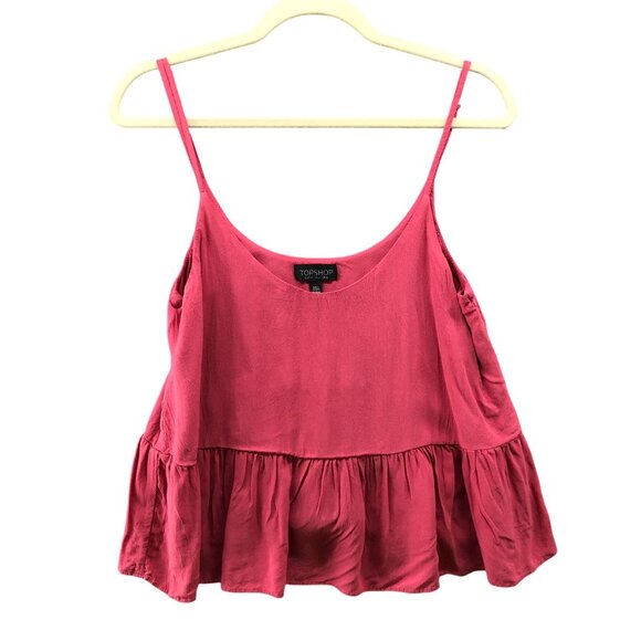 Topshop Tops - TopShop Peplum Cami Top Womens Size 2 Pink Scoop Neck Cropped Viscose